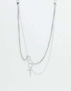 Серебристое ожерелье-цепочка с крестом и подвесками-кольцами Vibe and Carter эксклюзивно для ASOS-Серебряный