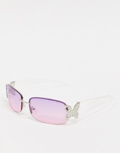 Солнцезащитные очки в стиле 90-х с бабочками по бокам ASOS DESIGN-Серебряный