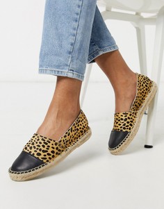 Кожаные эспадрильи с леопардовым принтом и черной вставкой на носке Solillas-Многоцветный