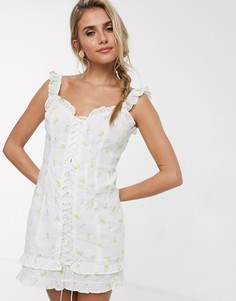 Платье мини со шнуровкой и цветочным принтом For Love & Lemons-Белый