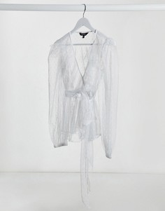 Белая сетчатая блузка в горошек с оборками NaaNaa-Белый