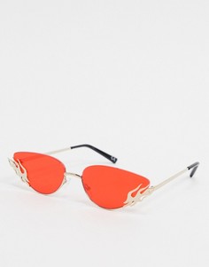 Золотистые маленькие солнцезащитные очки с красными стеклами ASOS DESIGN-Красный