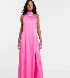 Эксклюзивное розовое платье макси с высоким воротником Flounce London-Розовый цвет