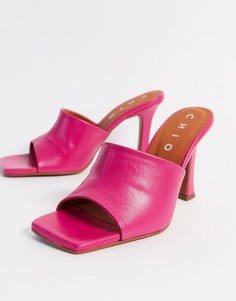 Кожаные мюли цвета фуксии на каблуке с квадратным носком Chio-Розовый цвет