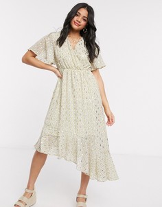 Асимметричное платье миди с принтом металлик QED London-Белый