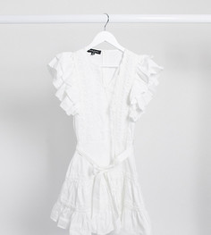 Белое платье мини с оборками на рукавах и кружевом Parisian Tall-Белый