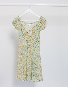Платье мини с цветочным принтом и завязкой Topshop-Мульти