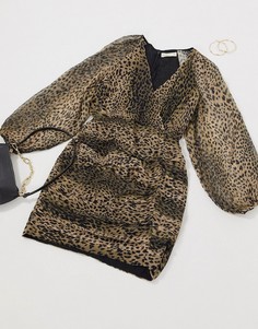 Платье мини с длинными рукавами и леопардовым принтом Stevie May-Мульти