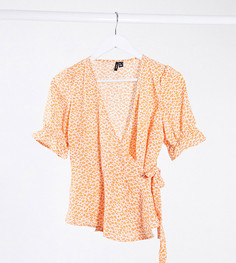 Оранжевая блузка с запахом и цветочным принтом Vero Moda Petite-Мульти