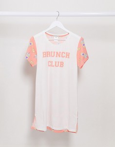 Ночная рубашка с надписью "brunch club" Loungeable-Белый