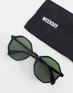 Черные солнцезащитные очки в шестигранной оправе Weekday-Черный