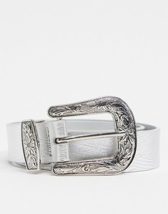 Серебристый узкий ремень в ковбойском стиле ASOS DESIGN-Серебряный