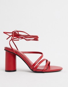 Красные босоножки на каблуке с завязками Bershka-Красный