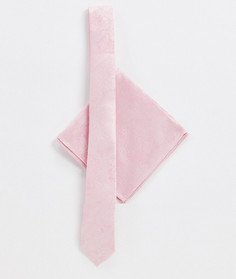 Набор из узкого галстука и платка для нагрудного кармана розового цвета с цветочным жаккардовым принтом ASOS DESIGN-Розовый