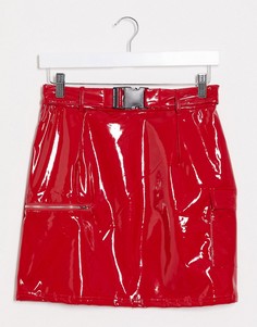 Красная блестящая юбка с поясом и пряжкой NaaNaa-Красный