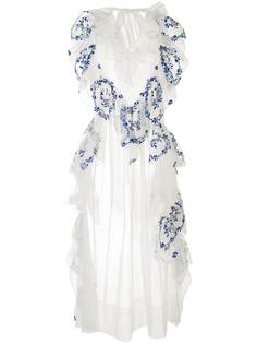 Simone Rocha прозрачное платье с цветочной вышивкой и драпировкой