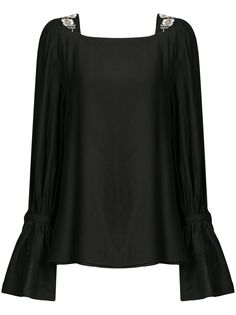 Josie Natori блузка с цветочной вышивкой