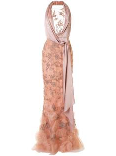 Marchesa платье с вырезом халтер и вышивкой