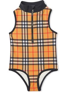 Burberry Kids слитный купальник в клетку Vintage Check с логотипом