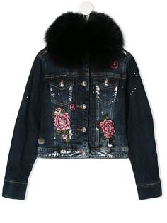 Philipp Plein Junior джинсовая куртка с меховым воротником