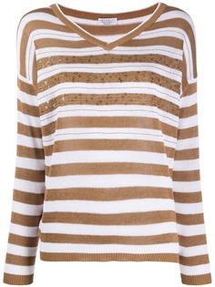 Brunello Cucinelli джемпер в полоску с V-образным вырезом