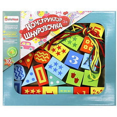 Деревянный конструктор Alatoys Шнуровочка, с цифрами, 30 деталей