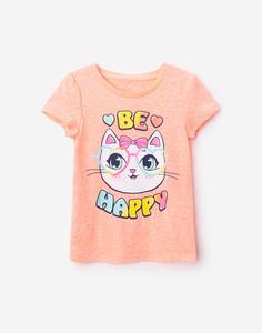 Коралловая футболка с кошкой для девочки Gloria Jeans