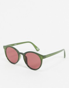 Солнцезащитные очки в круглой оправе цвета хаки с бордовыми стеклами ASOS DESIGN-Зеленый