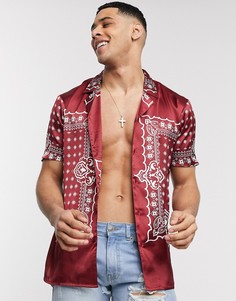 Атласная рубашка с принтом и воротником в виде лацканов Another Influence-Красный