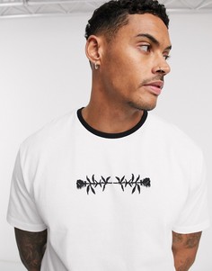 Свободная футболка из органического хлопка с вышивкой и воротом в рубчик ASOS DESIGN-Белый
