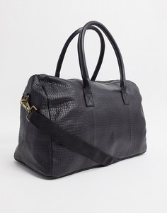 Черная кожаная сумка с крокодиловым рисунком ASOS DESIGN-Черный