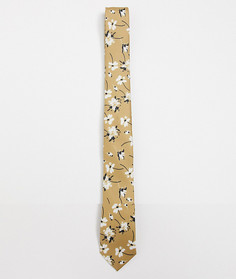 Светло-бежевый узкий галстук и платок для пиджака с цветочным рисунком ASOS DESIGN-Neutral