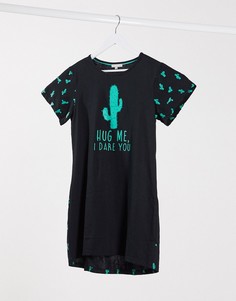 Ночная рубашка с принтом кактуса Loungeable-Черный
