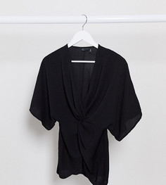 Черный топ с рукавами кимоно и узлом ASOS DESIGN Petite-Черный цвет