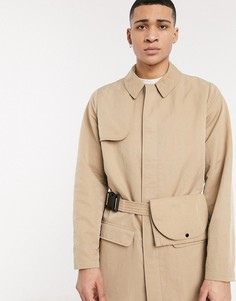 Светло-бежевый однобортный тренч с сумкой ASOS DESIGN