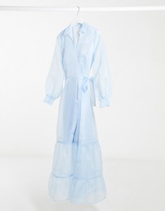 Голубое платье макси из органзы с запахом NA-KD-Голубой