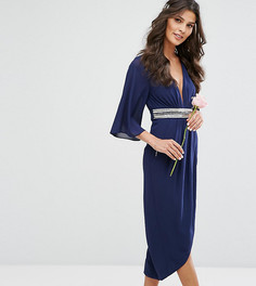 Платье миди с рукавами-кимоно и запахом на юбке TFNC-Темно-синий