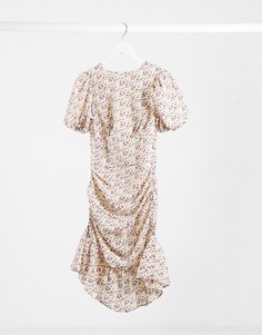 Платье мини со сборками и цветочным принтом Lola May-Многоцветный