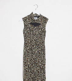 Сетчатое облегающее платье мини с высоким воротом, вырезом и леопардовым принтом One Above Another-Многоцветный
