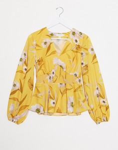 Желтая блузка с цветочным принтом и присборенной талией Ted Baker-Желтый