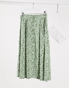 Зеленая юбка миди с цветочным принтом Monki-Зеленый