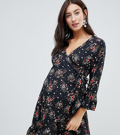 Платье с запахом, оборками и звездно-цветочным принтом для беременных Influence Maternity-Черный