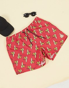 Красные шорты для плавания с принтом бананов Topman-Красный
