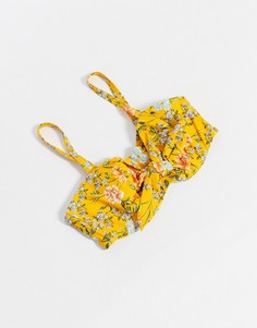 Желтый бикини-топ бандо для груди большого размера с цветочным принтом и чашечками на косточках Figleaves