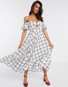 Монохромное ярусное платье миди из органзы в клетку ASOS EDITION-Многоцветный