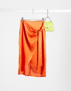 Атласная юбка миди с запахом Lola May-Оранжевый