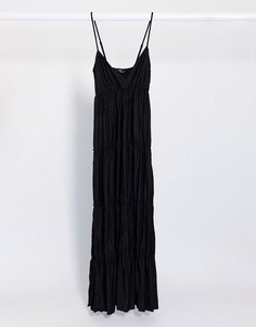 Черное ярусное платье макси Bershka-Черный