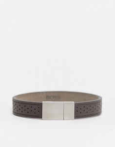 Коричневый кожаный браслет с серебристой застежкой Hugo Boss-Коричневый цвет