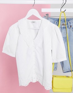 Белая рубашка с короткими рукавами и вышивкой ришелье Pimkie-Белый