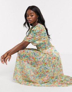 Плиссированное прозрачное платье макси с цветочным принтом Never Fully Dressed-Многоцветный